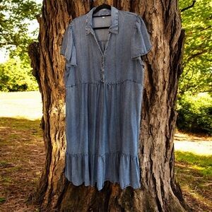 Jane and Delancy 3X Chambray Denim Farmhouse button front dress